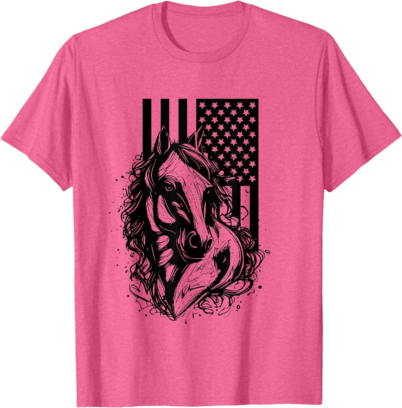BASBO American Flag Horseback Riding Apparel - Horse T-Shirt - Pink Heather