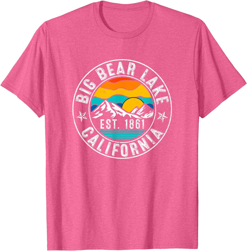 Vintage Style Big Bear Lake Retro 70s 80s Big Bear Lake California CA T-Shirt - Pink Heather