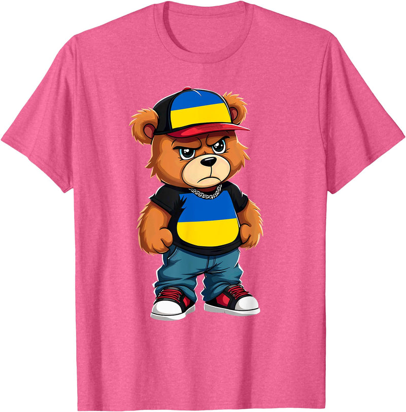Ukrainian Teddy Bear Breakdance Rapper Ukrainian Flag Teddy Bear Ukraine Hip Hop T-Shirt - Pink Heather