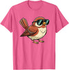 Chipper Feather Co Bird: Sparrow in Sunglasses, Cool Cartoon Avian Attitude T-Shirt - Pink Heather