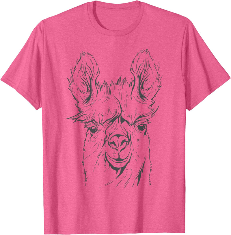 Funny Llama Alpaca Animal Lover Gifts Clothing Llama Alpaca Line Art T-Shirt - Pink Heather