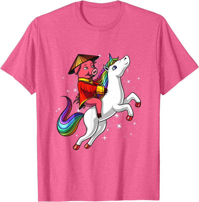 Chinese New Year Shirts 2019 by NS Tees Chinese New Year 2019 Pig Riding Unicorn Gift T Shirt T-Shirt - Pink Heather