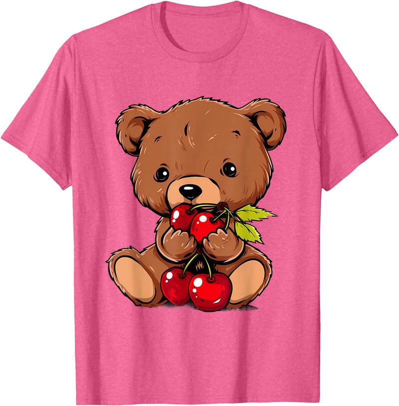 Cute Cherry Animals Cherry Bear Cute Bear Nature Cherry Fruit Artwork Wildlife T-Shirt - Pink Heather