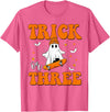 3 Year Old Boy Birthday Gift For Spooky Boys Kids Trick or Three 3rd Halloween Birthday Ghost Skateboarding T-Shirt - Pink