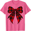Buffalo Tartan Coquette Aesthetic Women Gifts Coquette Bow Red Black Buffalo Tartan Checkered Plaid T-Shirt - Pink Heather