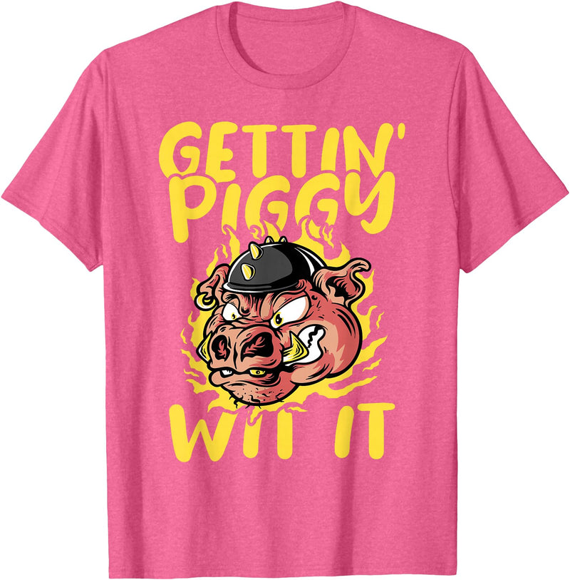 Funny Pig Roast BBQ Gifts Pork Rub Barbecue Lover Pig Roast Barbecue Getting Piggy Wit It BBQ T-Shirt - Pink Heather