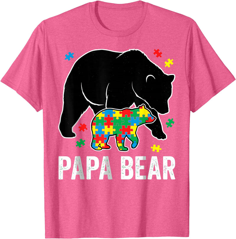 Autism Awareness Neurodiversity Support Apparel Papa Bear Autism Awareness Puzzle Neurodiversity Support T-Shirt - Pink Heather