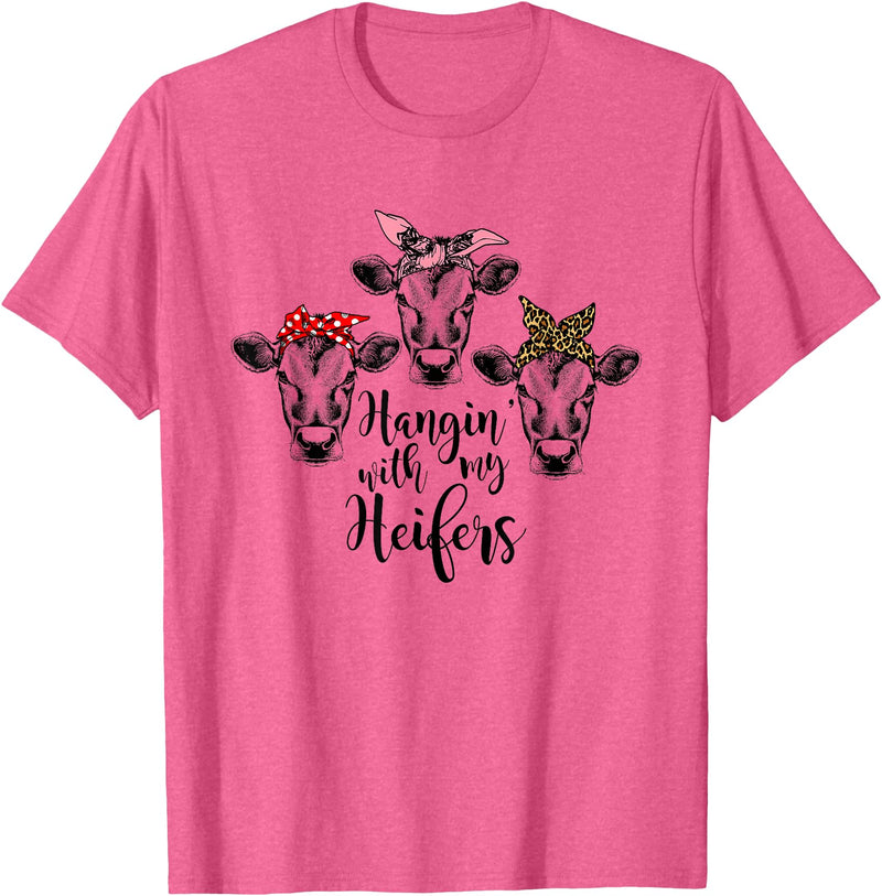 funny heifer tshirt Cute Women's Hanging With My Heifers Bandana T-Shirt T-Shirt - Pink Heather