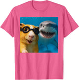 Selfie Guinea Pig and Shark Summer Scuba Diving Funny Guinea Pig Selfie with Shark Ocean Lovers T-Shirt - Pink Heather