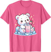 Cute Japanese Kawaii Animals Drinking Milk Co. Cute Kawaii Style Polar Bear Drinking Strawberry Milk T-Shirt - Pink Heather