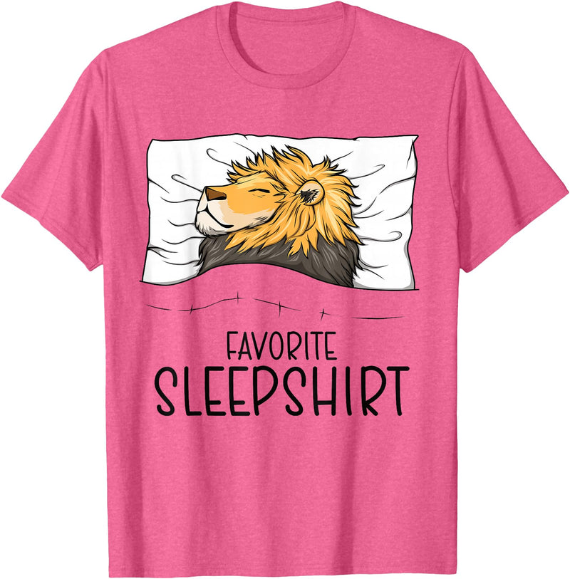 Sleeping & Napping Shirt Gifts For Nap Lovers Favorite Sleepshirt Lion, Napping Lion Pajama T-Shirt - Pink Heather
