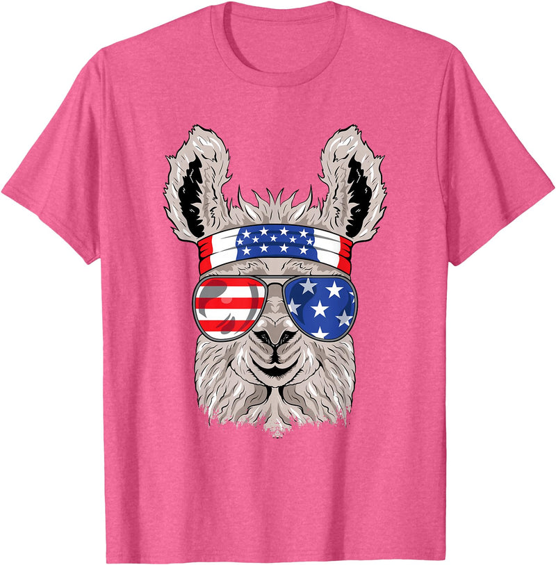 Mega USA Patriotic Animal Shirts USA Patriotic Llama Shirt - July 4th T-shirt - Alpaca T-Shirt - Pink Heather