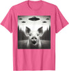 Funny Pig Selfie With UFOs Funny Pig Selfie UFO Alien Humor Vintage Print Art Design T-Shirt - Pink Heather