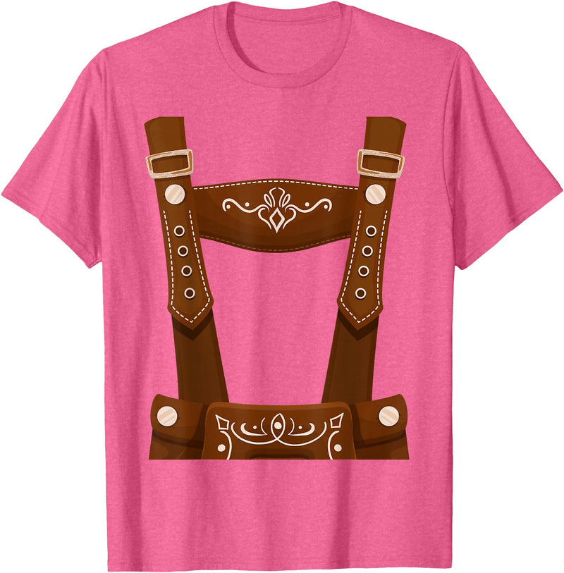Bavarian Oktoberfest Halloween Costume Oktoberfest Costume Halloween Lederhosen T-Shirt - Pink Heather