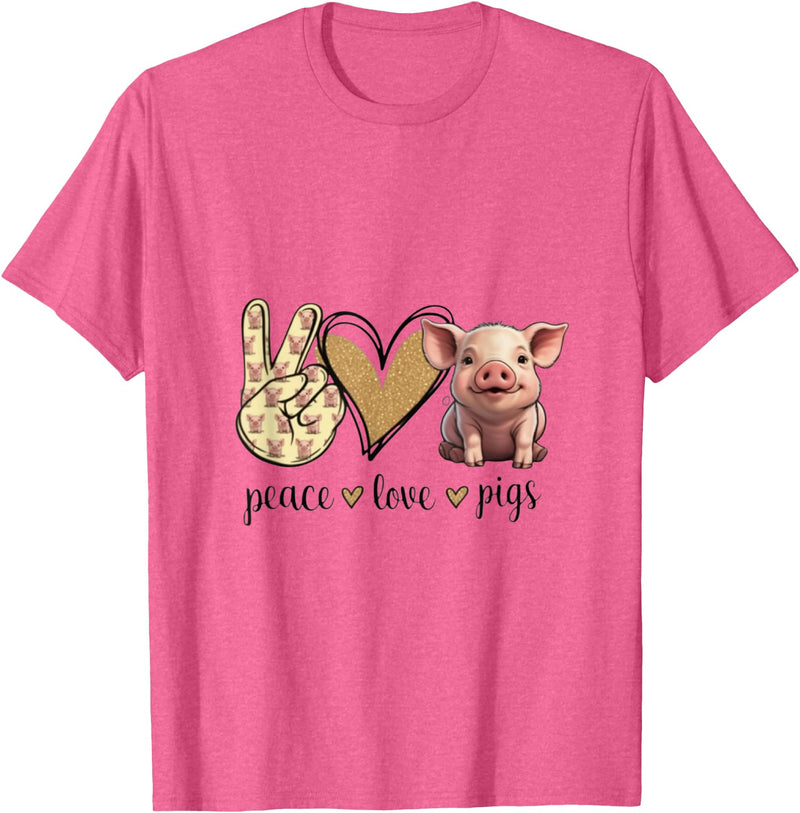 Funny Peace Love Cute Show Pig Lover Peace Love Cute Show Pig Lover T-Shirt - Pink Heather