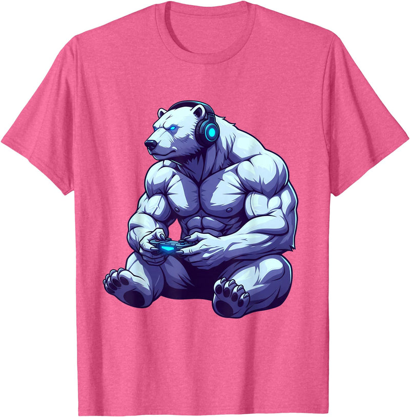 Funny Graphic Gamers tee Polar Bear Funny Video Games Polar Bear T-Shirt T-Shirt - Pink Heather