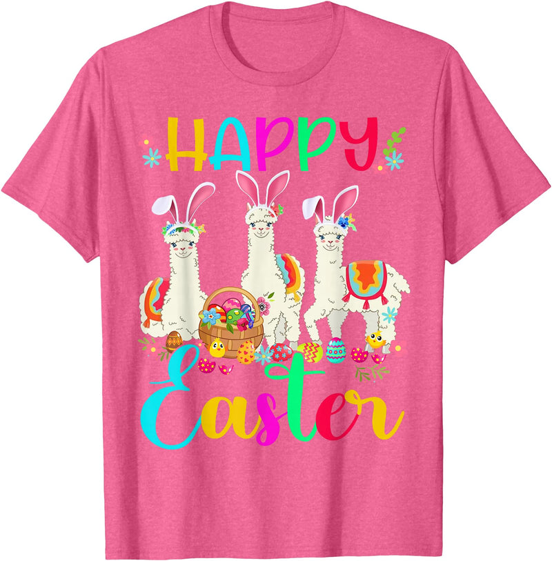 Happy Easter Three Llama Wearing Bunny Ear Happy Easter Llama Lover Three Llama Wearing Bunny Ear T-Shirt - Pink Heather