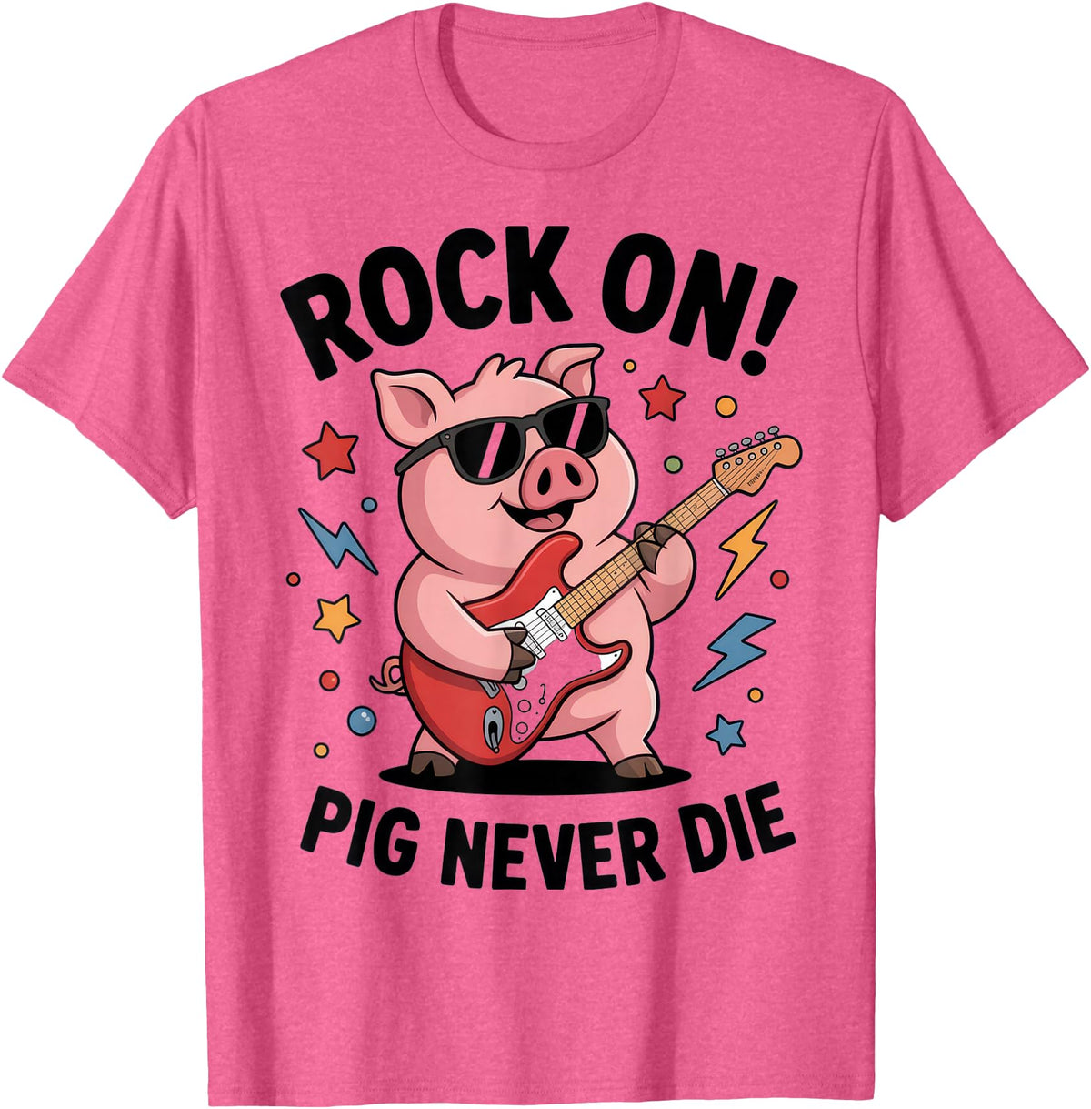 Musical Pig Tribe Collective for Rock Enthusiasts Rock On Pig Never Die Music Lovers Funny Concert Vibe T-Shirt - Pink Heather