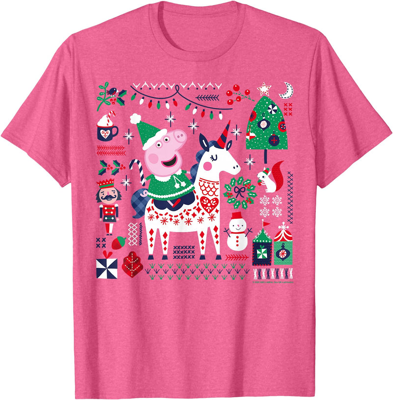 Peppa Pig Christmas Horse T-Shirt - Pink Heather