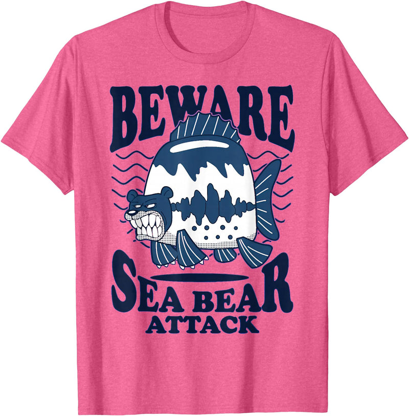 River Beautiful Day Beware Sea Bear Attack T-Shirt - Pink Heather