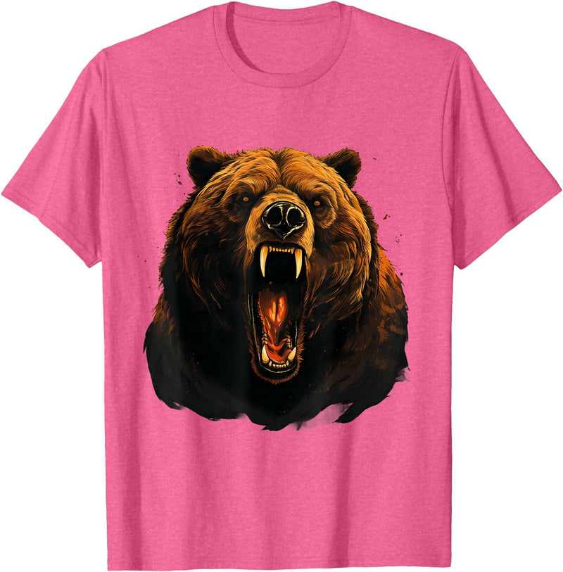 Forest Animal Art Bear Portrait Art Work Wildlife Animal Lovers Forest Motif T-Shirt - Pink Heather