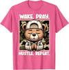 Camouflage Hip Hop Teddy Bear Hustle Grind Designs Wake Pray Hustle Repeat Hip Hop Teddy Bear Boys Teens Camo T-Shirt - Pink Heather