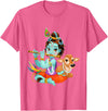 Clever Witty Designs Hindu god Lord Shri Krishna with a Cow and a Bird T-Shirt - Pink Heather