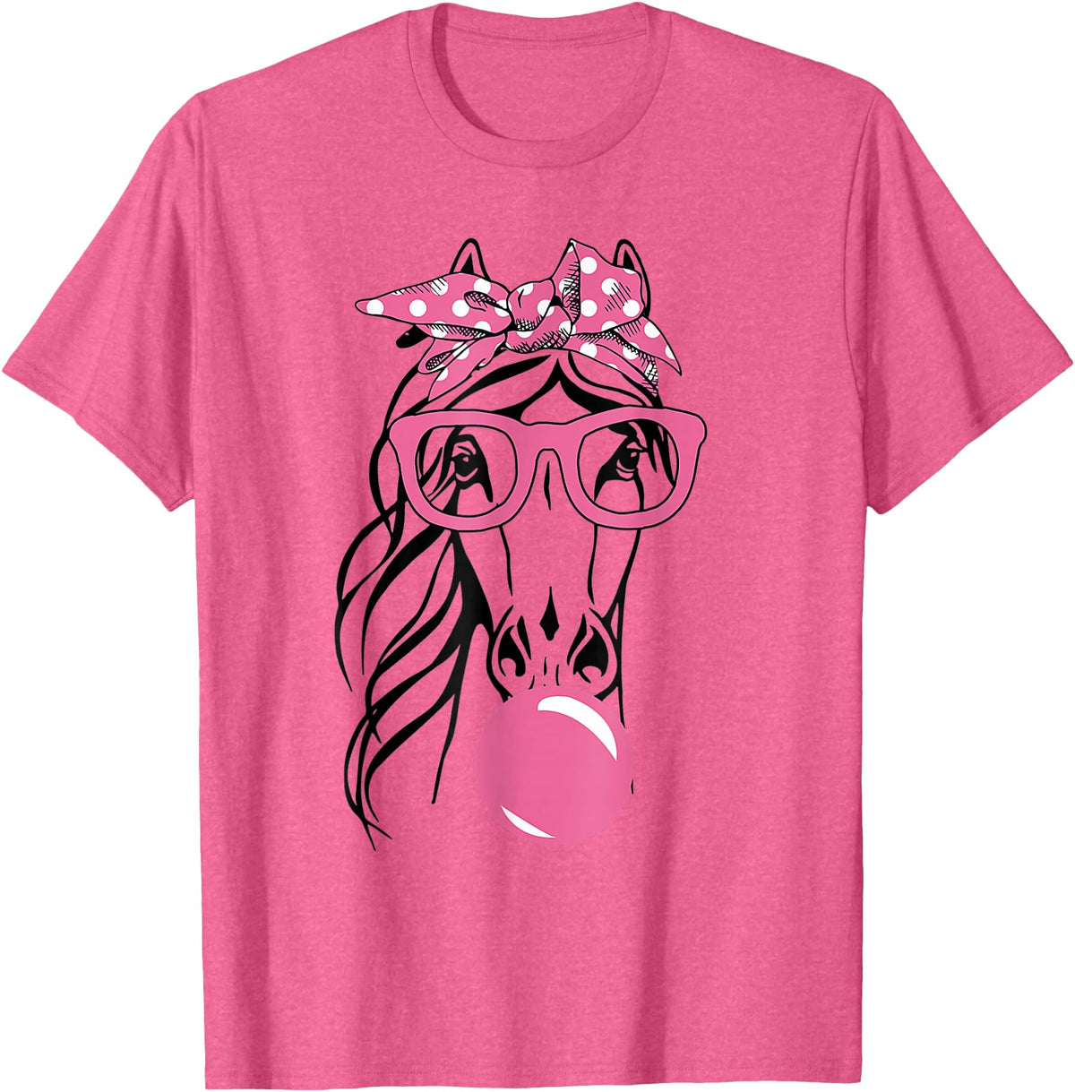 Funny Horses Lover Ladies Cute Horse Bandana Headband Glasses T-Shirt - Pink Heather