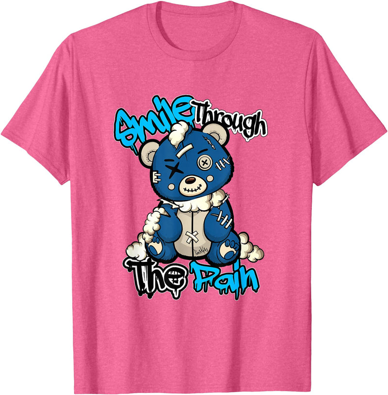 Funny Bear Smile Smile Through The Pain Teddy Bear Streetwear Sneaker Lovers T-Shirt - Pink Heather