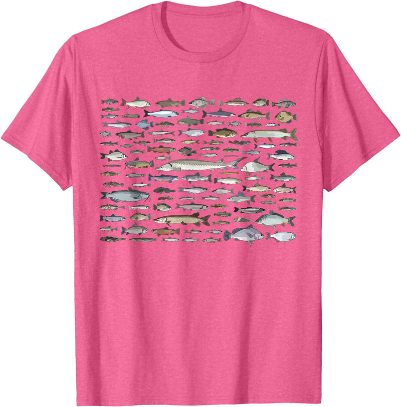 100 Types Of Fish Species Tee 100 Types of Freshwater Fish Species Fishing T-Shirt - Pink Heather