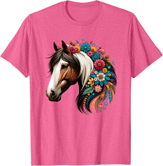 Horse Riding Lovers Gifts For Cowgirls & Girls Horse Riding Equestrian, Horse Portrait - Western Horseback T-Shirt - Pink Heather