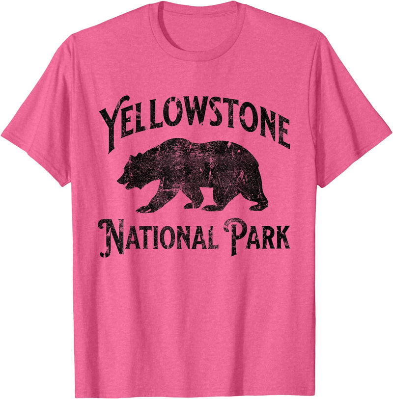 Yellowstone National Park Wyoming USA Outdoor Yellowstone National Park Bear Nature Hike Outdoors Vintage T-Shirt - Pink Heather