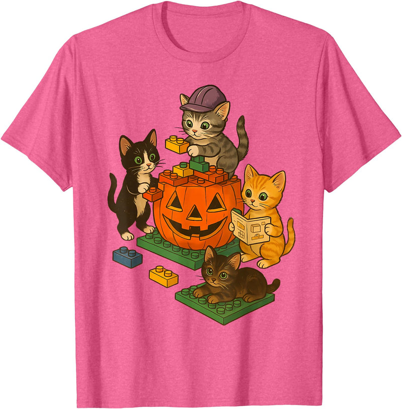 Cat Pumpkin Halloween Spooky Season Vintage Cute Cat Pumpkin Master Builder Halloween Spooky Season T-Shirt - Pink Heather