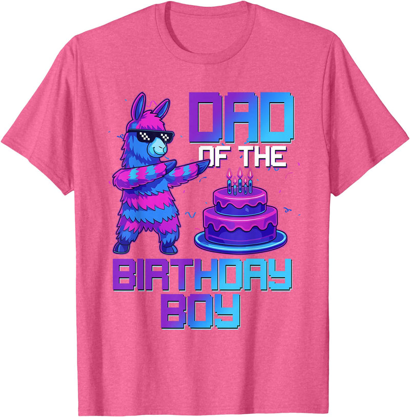 Llama Pinata Birthday Family Bday Party Decoration Daddy of Birthday Boy Llama Pinata Party Family Matching T-Shirt - Pink Heather