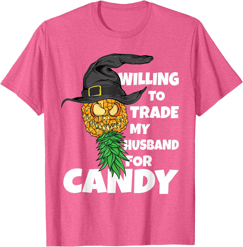 Swinger Upside Down Pineapple Apparel Halloween Trade Husband for Candy Swinger Women Wife T-Shirt - Pink Heather