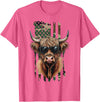 Highland Cow by AKH Highland Cow Camo American Flag, Patriotic Highland Cow T-Shirt - Pink Heather