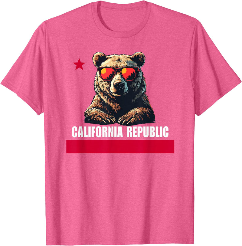 California Summer Surfing California The Golden State Bear Flag T-Shirt - Pink Heather