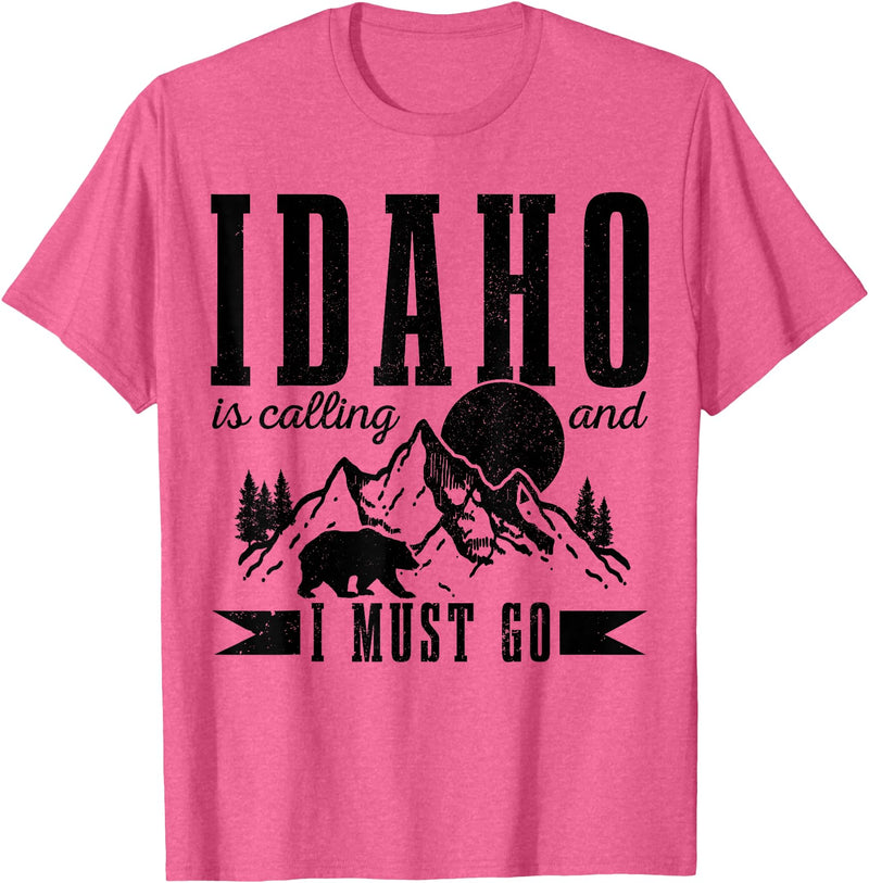 Idaho Is Calling And I Must Go! Idaho Is Calling & I Must Go Bear Mountains Vintage Gift T-Shirt - Pink Heather