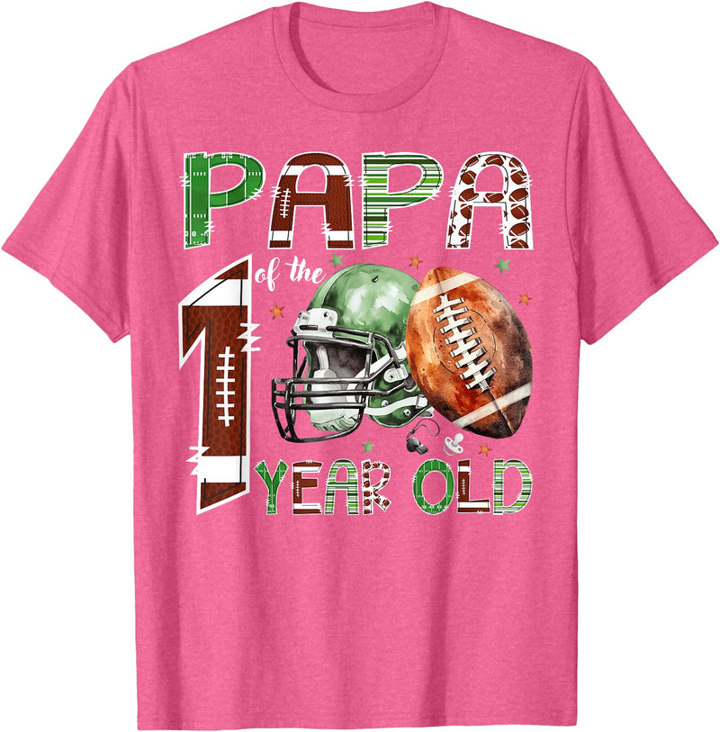 One Year Old Football Birthday Boy Matching Papa of The 1 Year Old Football Lover 1st Birthday Boy T-Shirt - Pink Heather