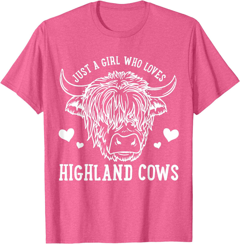 Highland Cow Just a Girl Who Loves Highland Cows T-Shirt - Pink Heather