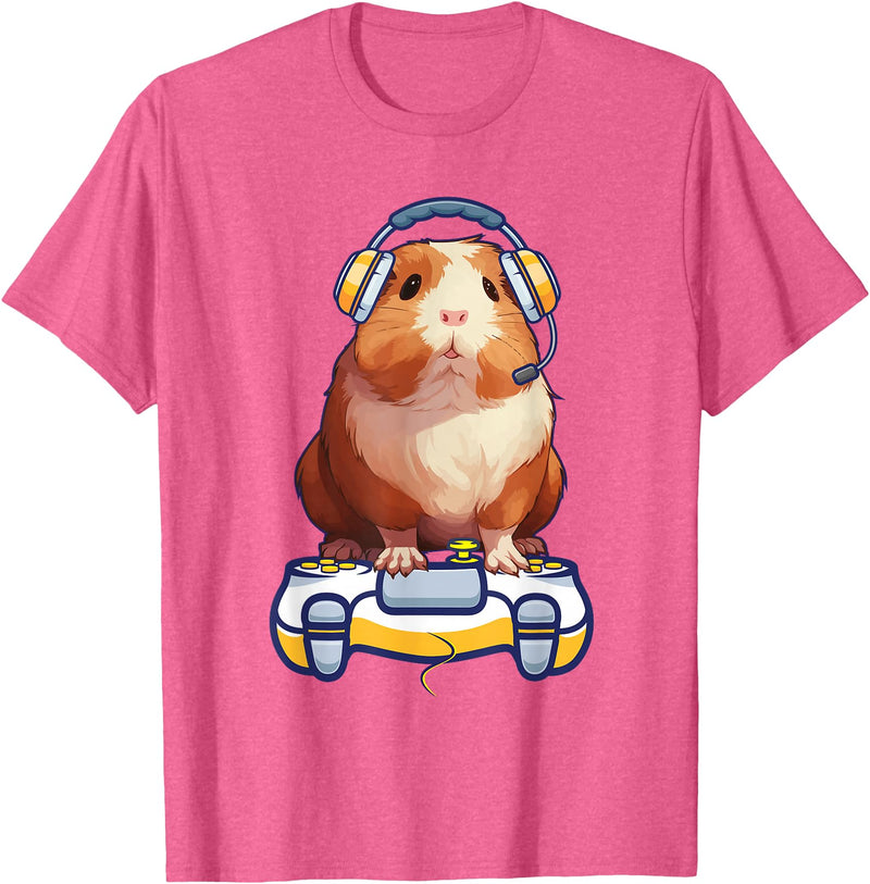 Guinea pig Video Game cavy Gift Guinea pig Gamers Funny guinea pig and Video Gamer Lover fluffy cavy Gamers T-Shirt - Pink Heather