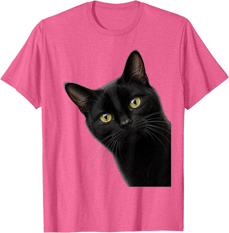 Curious Cat Collective Funny Black Cat Peekaboo Portrait Peeking Halloween Cat T-Shirt - Pink Heather