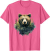 Bear Forest Animal Art Portrait Forest Artwork Wildlife T-Shirt - Pink Heather