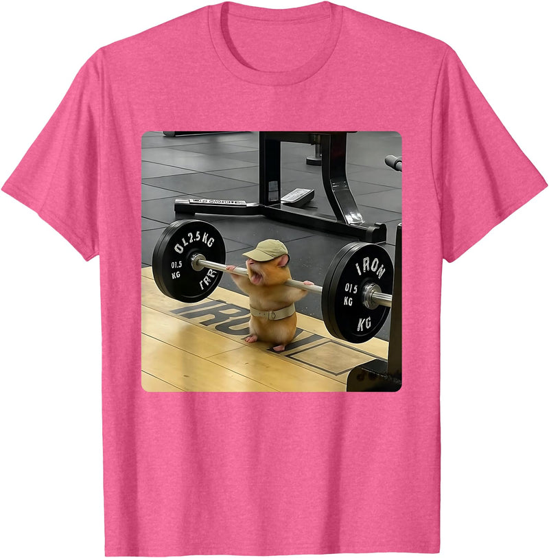 Hamster Deadlift Training Funny Cute Rat Weightlifting Meme T-Shirt - Pink Heather