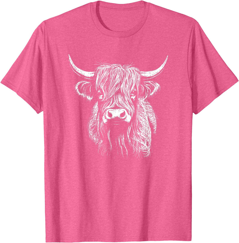 Scottish Highland Cattle Cow Merch Scottish Highland Cattle Cow Drawing T-Shirt - Pink Heather