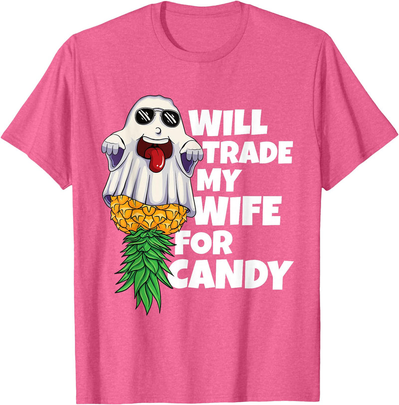 Swinger Upside Down Pineapple Apparel Will Trade My Wife For Candy Pineapple Halloween Swinger Men T-Shirt - Pink Heather