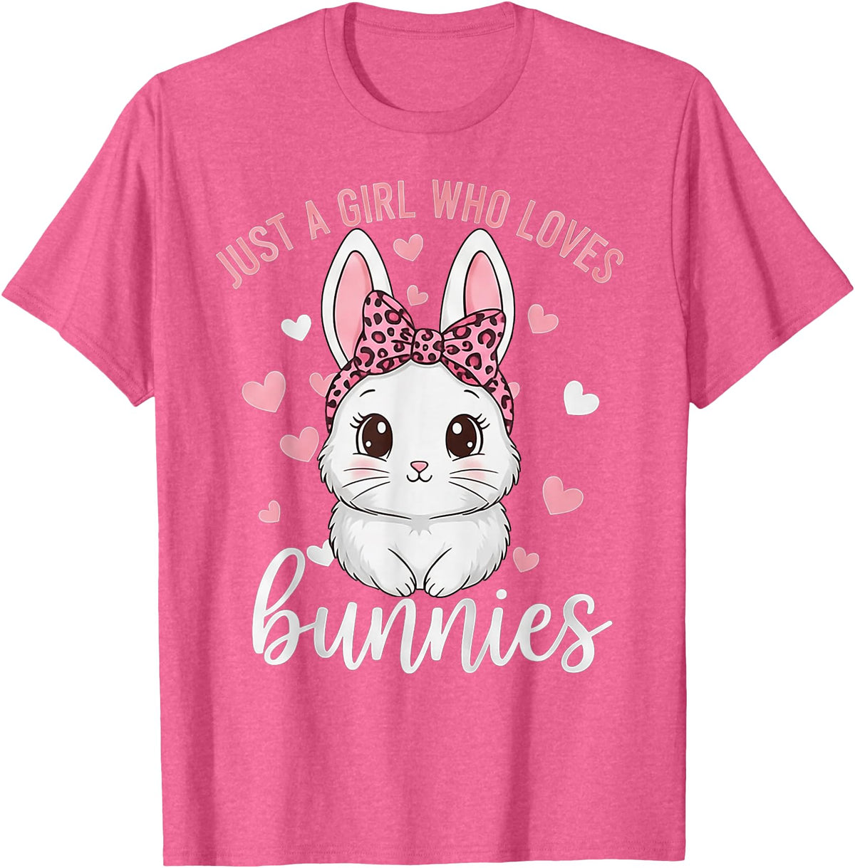 Cute Bunny Rabbit Girls Kids Just a Girl Who Loves Bunnies T-Shirt in Pink Heather