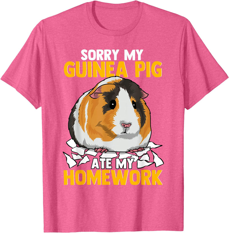 Sorry My Guinea Pig Ate My Homework Funny Pet Rodent Hamster T-Shirt - Pink Heather