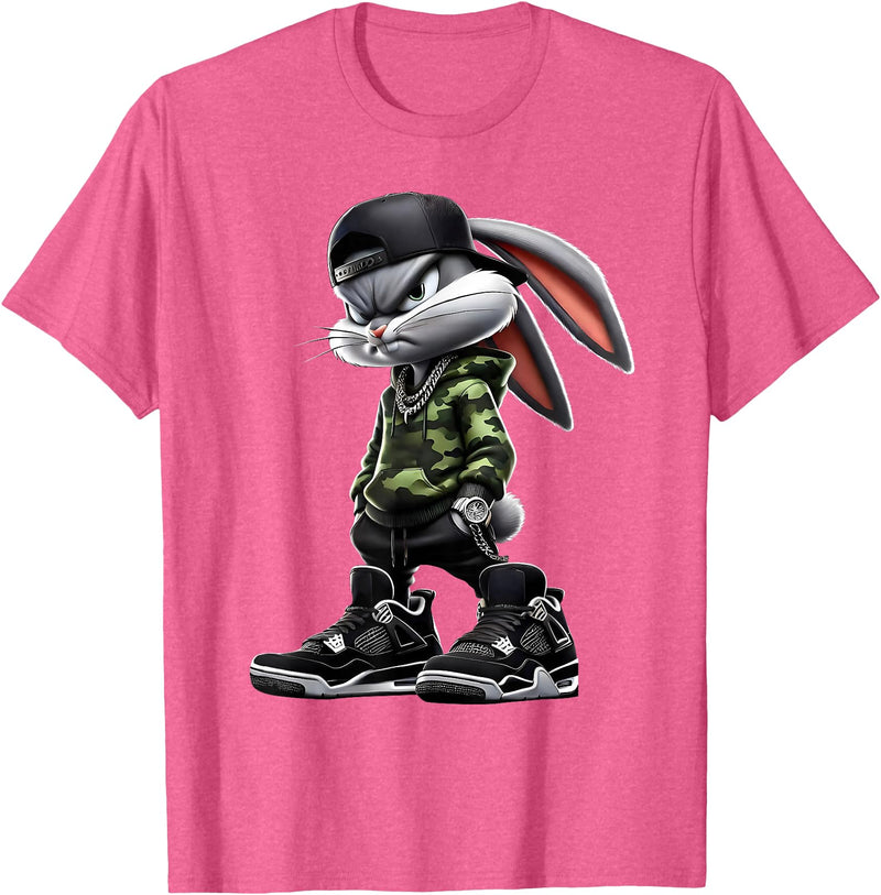 Cool Funny Bunny Rabbit Lovers Happy Easter Retro Trendy T-Shirt in Pink Heather