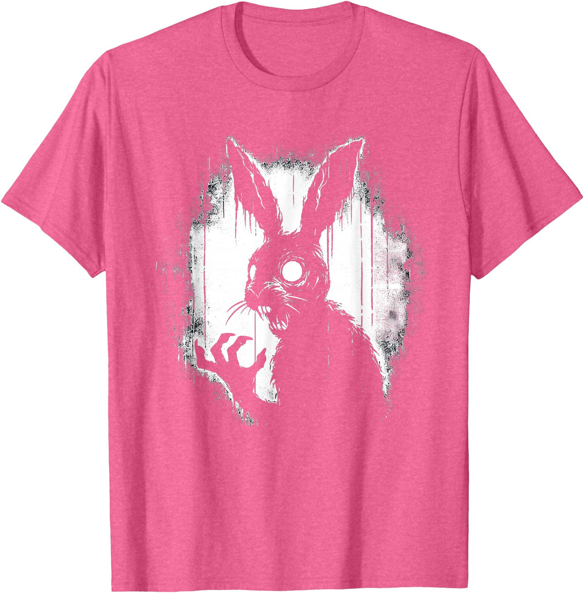 Scary Goth Rabbit, Horror Rabbit, Weirdcore Rabbit T-Shirt in Pink Heather